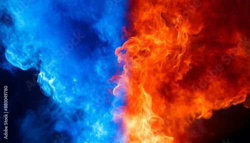 赤と青の炎. バーサス背景. Red and Blue Flames. Versus background. AI generated.