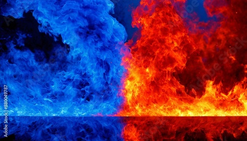 赤と青の炎. バーサス背景. Red and Blue Flames. Versus background. AI generated.