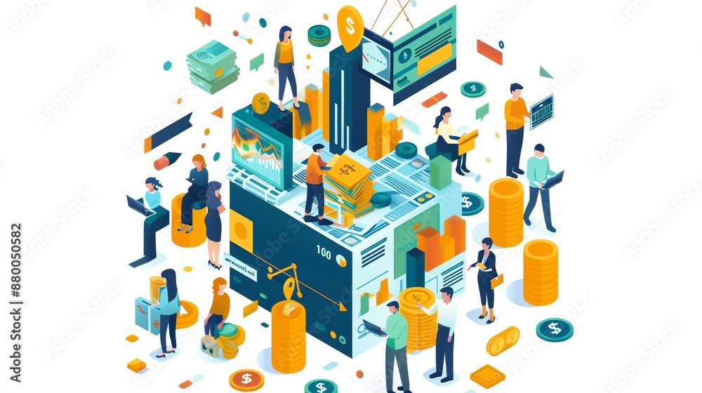 Businesspeople working with financial data and money. Businesspeople working with financial data and money.