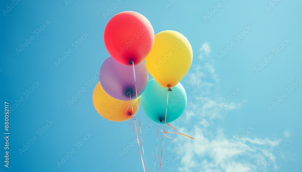 colorful helium balloons floating against blue sky joyful celebration background colorful helium balloons floating against blue sky joyful celebration background