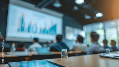 Blurred Conference Room with Business Investment Presentation