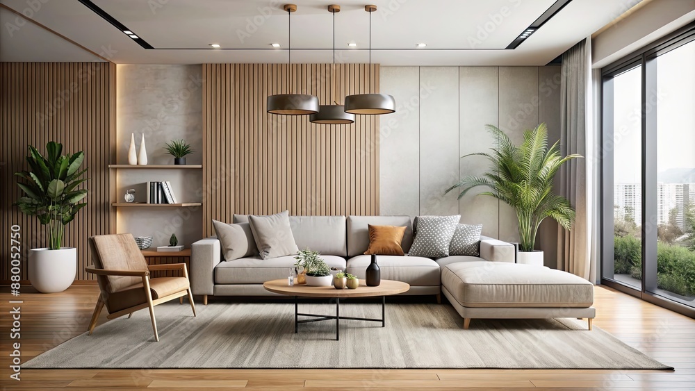 Modern living room with minimalist design and neutral color palette, contemporary, interior, home, furniture, sofa, decor, apartment Modern living room with minimalist design and neutral color palette, contemporary, interior, home, furniture, sofa, decor, apartment