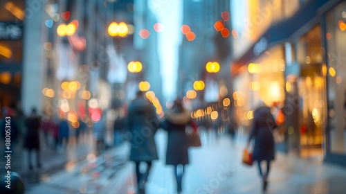 Blurred Lights and Bustling Shoppers on Chicago's Iconic Magnificent Mile