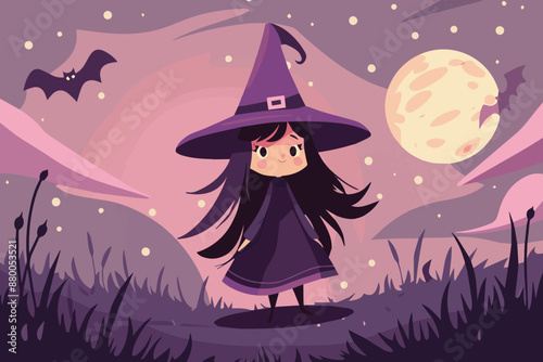 Cute Cartoon Halloween Witc...