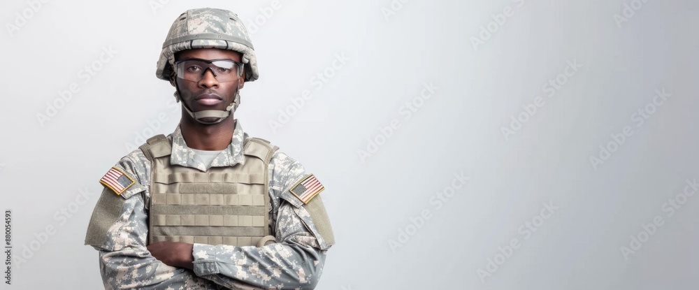 Special forces operative in uniform, full body, white backdrop, natural lighting Special forces operative in uniform, full body, white backdrop, natural lighting