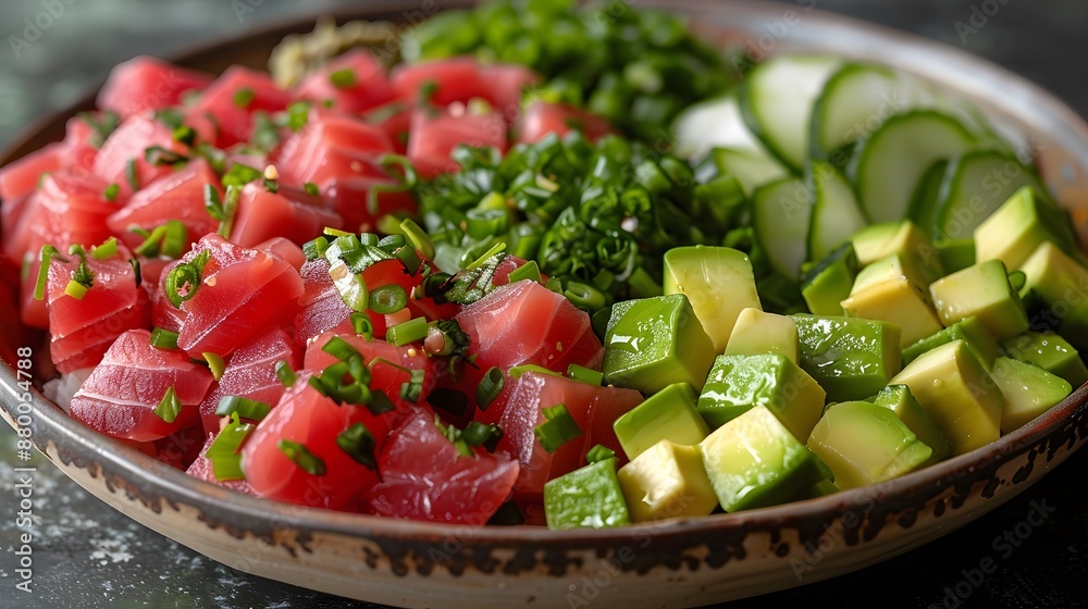 A Bowl of Vibrant Poke with Fresh Ingredients A Bowl of Vibrant Poke with Fresh Ingredients
