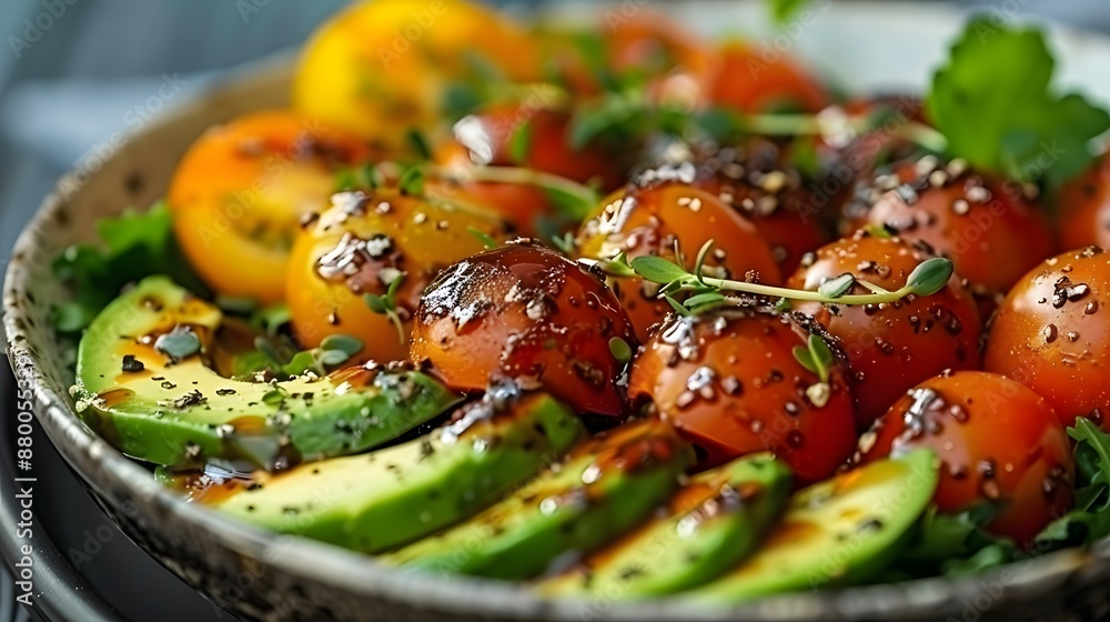 Avocado and Tomato Salad with Sesame Seeds and Balsamic Glaze Avocado and Tomato Salad with Sesame Seeds and Balsamic Glaze