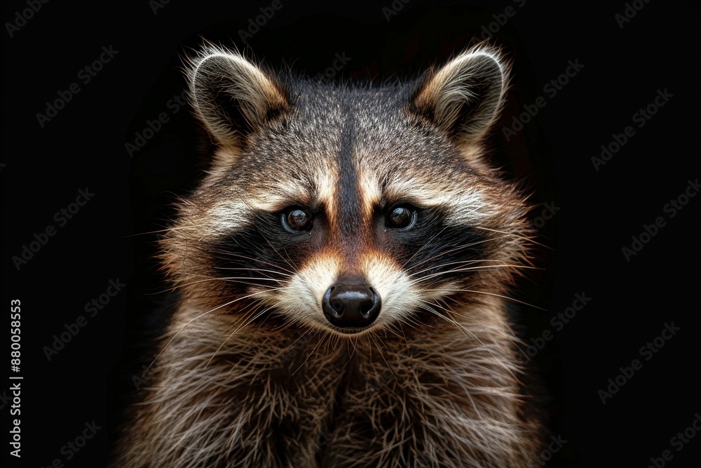Fototapeta premium Mystic portrait of Cozumel Raccoon, full body view, isolated on black background 
