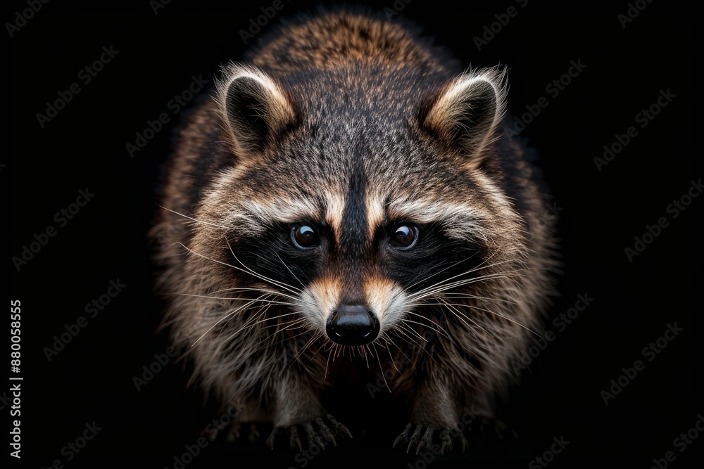 Mystic portrait of Common Raccoon, full body view, isolated on black background
Mystic portrait of Common Raccoon, full body view, isolated on black background