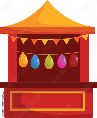 Shooting gallery booth with balloons at amusement park is waiting for visitors