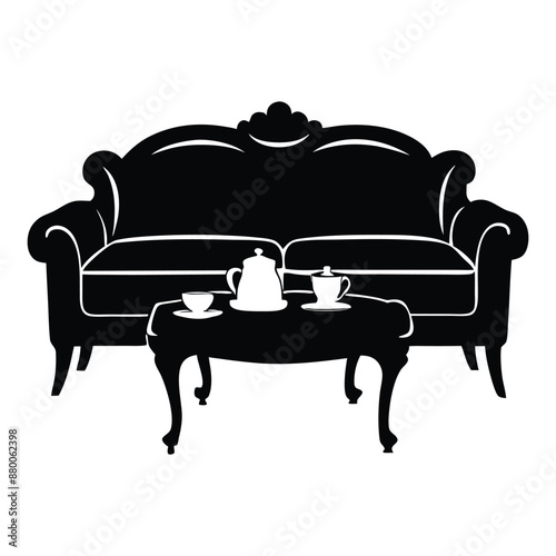 silhouette of sofa set with tee table vector, stylish and versatile home designs