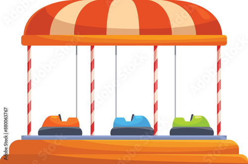 Colorful dodgem cars with rubber bumpers are waiting for the customers to have fun