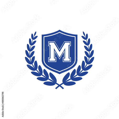 Letter M Inside Shield and Laurel wreath Logo 001