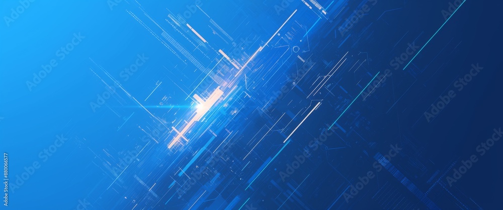 Blue technology background with glowing lines and bar charts in the center of an abstract cityscape Blue technology background with glowing lines and bar charts in the center of an abstract cityscape