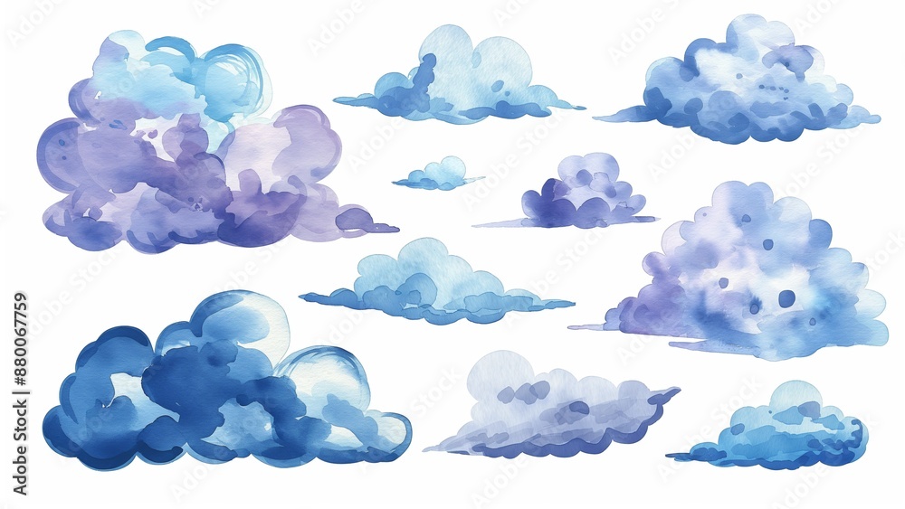 Blue cloud element watercolor collection Blue cloud element watercolor collection