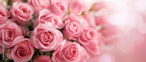 Beautiful Pink Roses in Full Bloom with Soft Bokeh Background for Romantic and Elegant Floral Designs