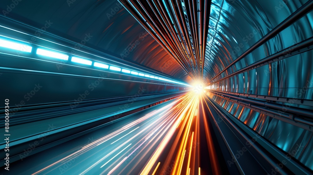 High-speed motion blur in a futuristic tunnel with vibrant lights and dynamic energy, capturing the essence of speed and innovation. High-speed motion blur in a futuristic tunnel with vibrant lights and dynamic energy, capturing the essence of speed and innovation.
