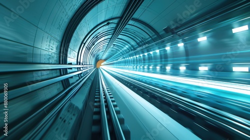 High-speed futuristic tunnel, depicting a dynamic and fast-moving travel concept with a perspective of acceleration and speed.