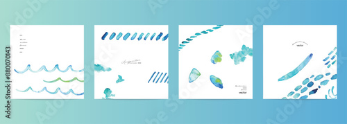 水彩画。水彩タッチのベクター幾何学イラスト。夏の抽象画背景テンプレート。Watercolor painting. Vector geometric illustration with watercolor touch. Summer abstract painting background template.