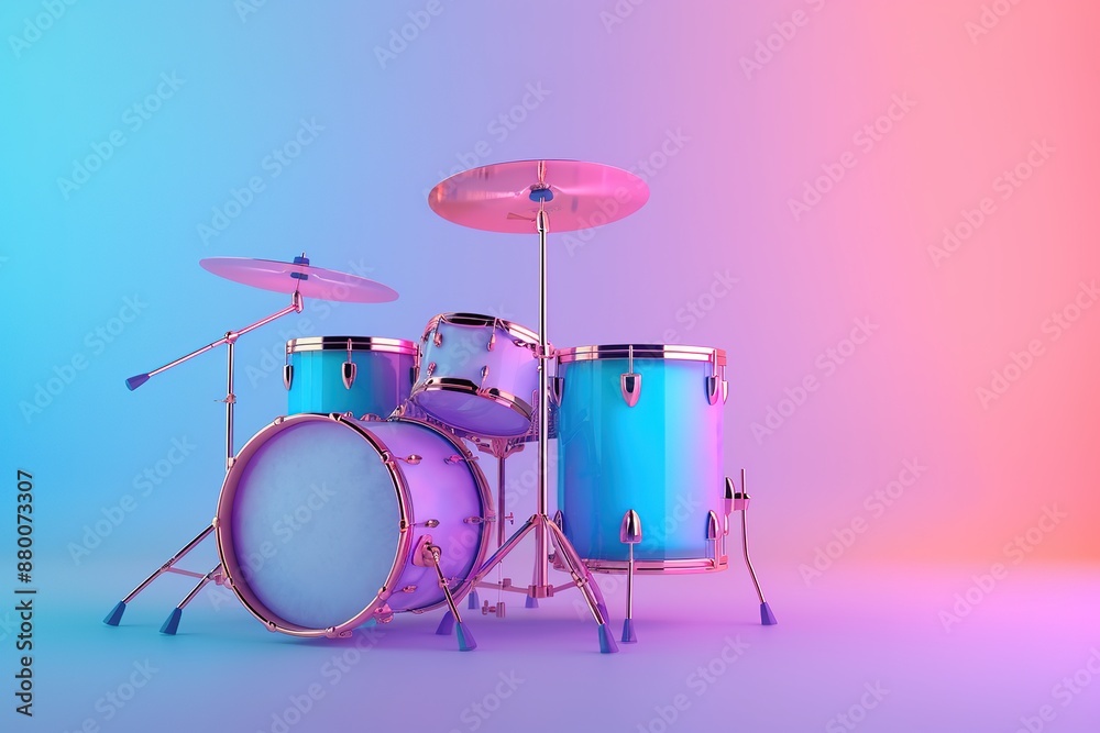 A blue drum set with a pink background A blue drum set with a pink background