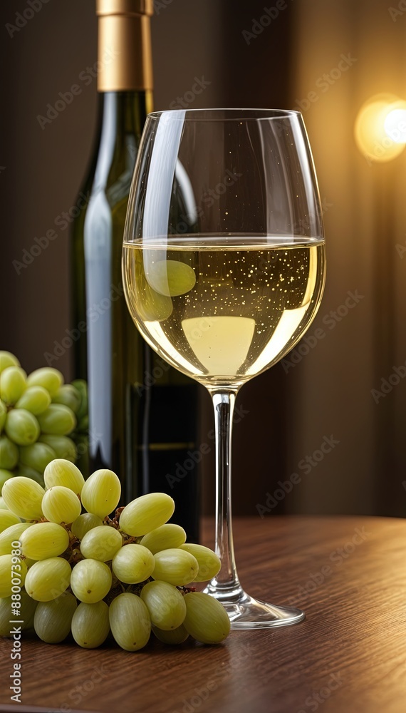 A White Wine Glass With Grapes Background - Portrait A White Wine Glass With Grapes Background - Portrait
