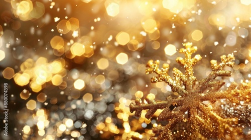 Abstract image of golden and blue bokeh lights, creating a shimmering and festive background with a vibrant effect.