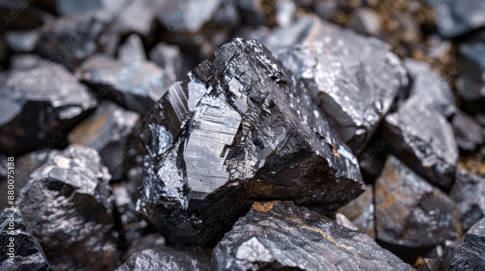 Close-up view of shiny black rocks with a textured surface, showcasing natural geological formations. Close-up view of shiny black rocks with a textured surface, showcasing natural geological formations.