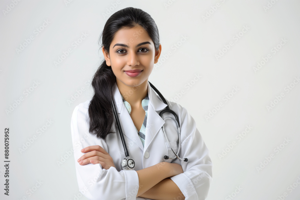 Young Indian female doctor isolated