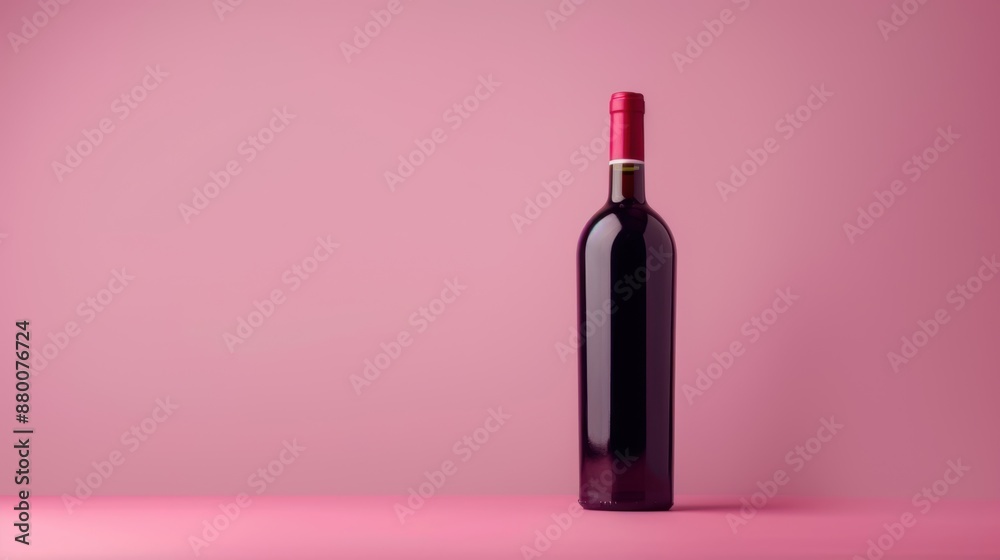 A sleek red wine bottle standing against a pink background, showcasing a minimalist and modern design. A sleek red wine bottle standing against a pink background, showcasing a minimalist and modern design.