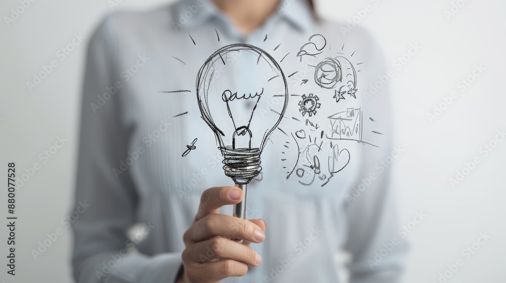 Illuminating Business Innovation: Hand Drawing Lightbulb on Whiteboard, Generative Ai Illuminating Business Innovation: Hand Drawing Lightbulb on Whiteboard, Generative Ai