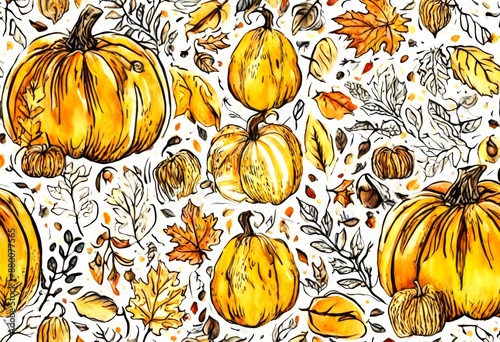 thanksgiving acorn leaves october autumn fallingleaves textile acorns yellow background cover illustration pumpkins watercolor pumpkin seamless wallpapers pumpkinpie pie sunflower pies aster day photo