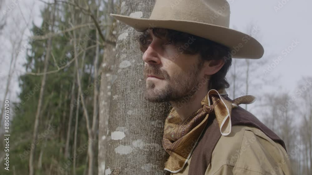 wounded cowboy holding on a tree. wounded cowboy holding on a tree.