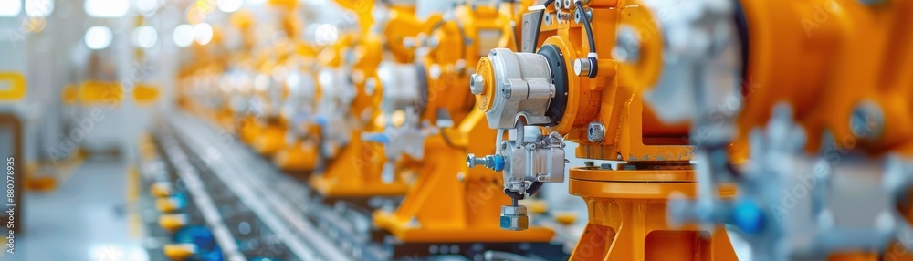 Industrial assembly line with machinery in a factory, precision engineering and automated manufacturing processes. Industrial assembly line with machinery in a factory, precision engineering and automated manufacturing processes.