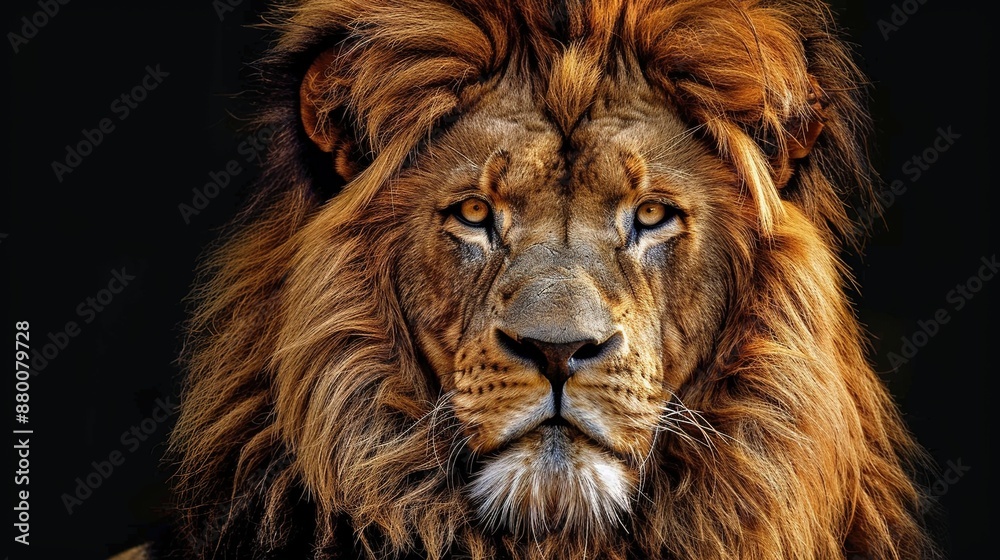 Fototapeta premium Majestic Lion with Golden Mane: Impressive and Powerful Wildlife Portrait