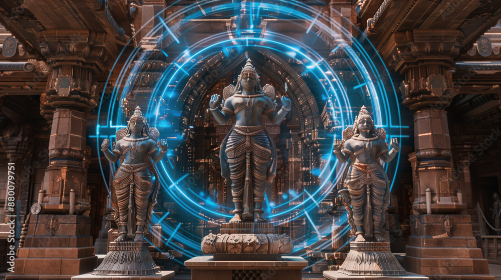 Detailed Illustration of Hindu Temple with AI Energy Pulsating Through ...