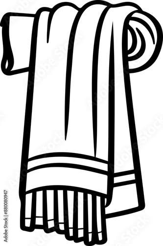 A basic line drawing of a towel hanging on a hook. The short lines represent the texture of the terry cloth fabric.