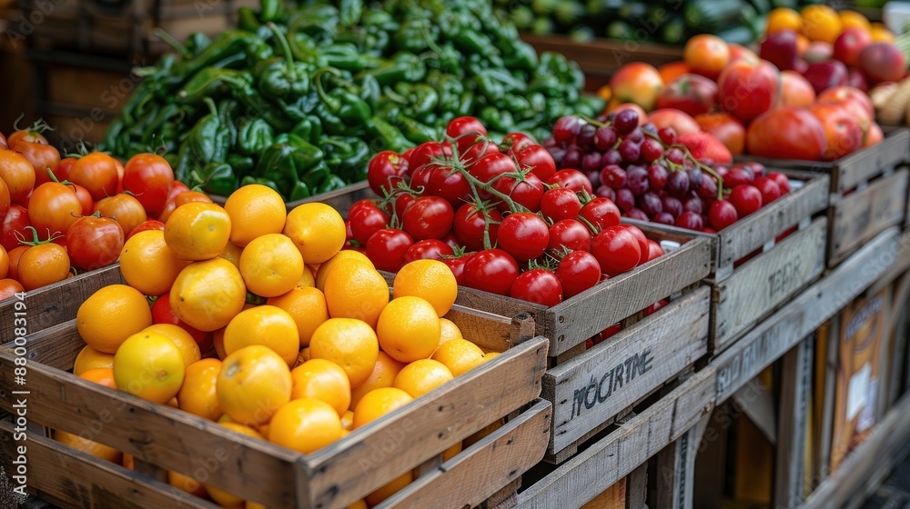Fresh Produce in Wooden Crates at a Market Stall Fresh Produce in Wooden Crates at a Market Stall