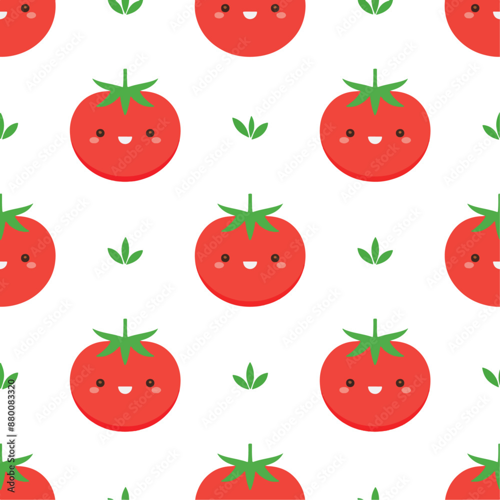 Seamless pattern of cute tomato, white background Seamless pattern of cute tomato, white background