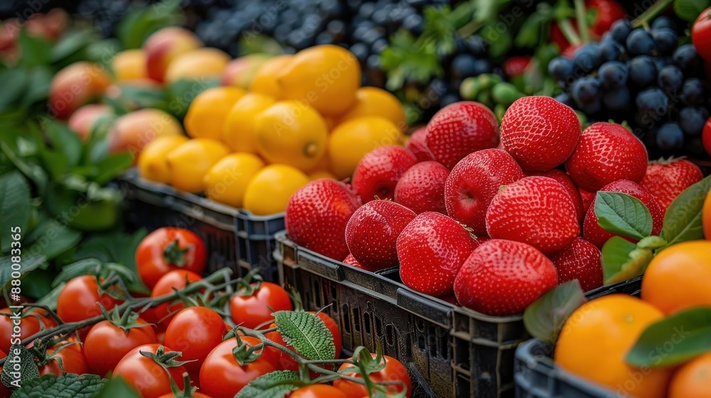 Vibrant Display of Fresh Fruits at a Market Stall Vibrant Display of Fresh Fruits at a Market Stall