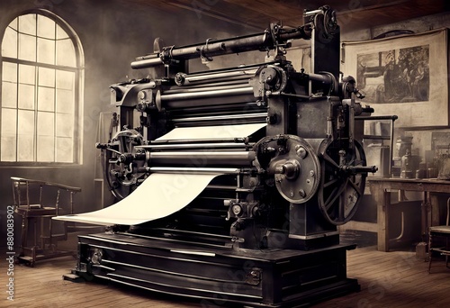 press century xix production printing machine illustration publishing assembly compact mechanical technology industry paper print