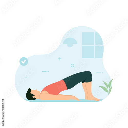 Man doing kegel exercise in gym. Workout and exercise concept flat vector illustration