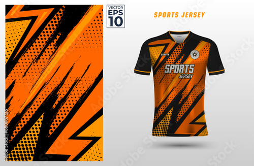 T-shirt sport jersey design template with grunge halftone pattern background. Sport uniform in front view. Shirt mock up for sport club. Vector Illustration