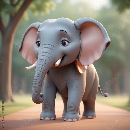 An elephant standing happily, created by ai. photo