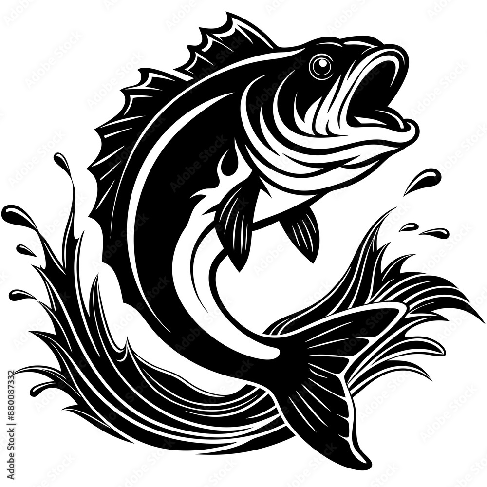 fish vector, tattoo, vector, fish, illustration, animal, tribal, design, A large bass fish breaking fish vector, tattoo, vector, fish, illustration, animal, tribal, design, A large bass fish breaking