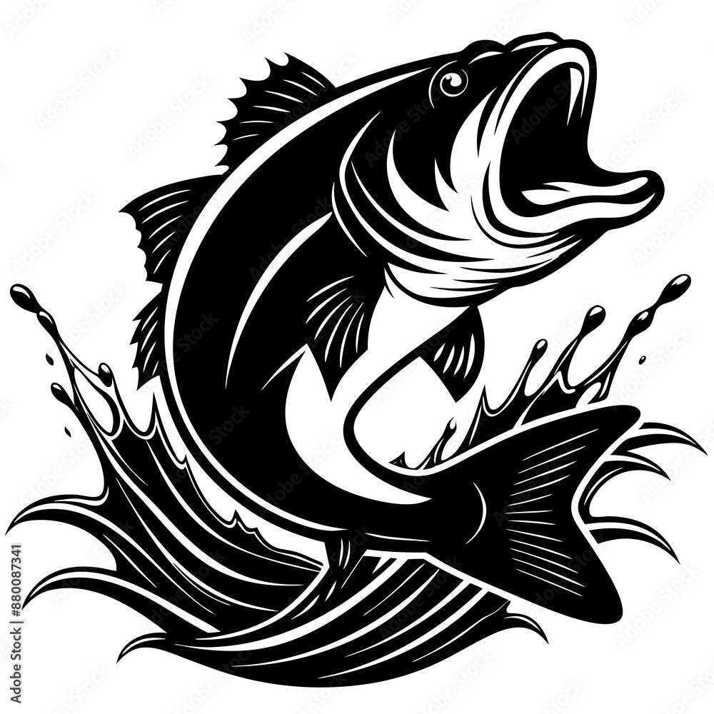 fish vector, tattoo, vector, fish, illustration, animal, tribal, design, A large bass fish breaking fish vector, tattoo, vector, fish, illustration, animal, tribal, design, A large bass fish breaking