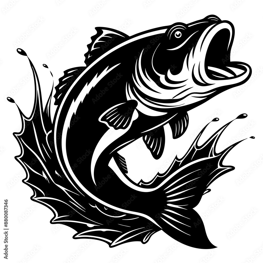 fish vector, tattoo, vector, fish, illustration, animal, tribal, design, A large bass fish breaking fish vector, tattoo, vector, fish, illustration, animal, tribal, design, A large bass fish breaking