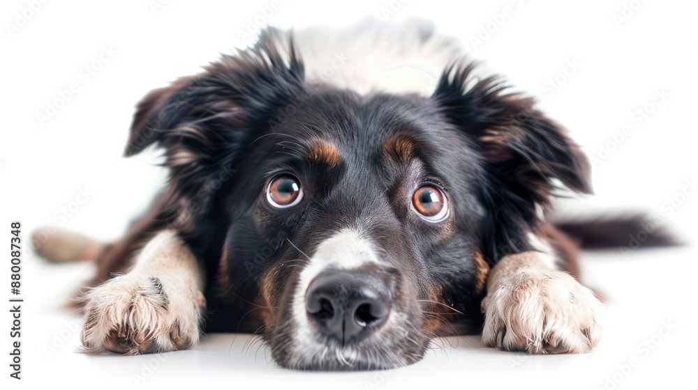 Cute Border Collie mix looking at the camera on white background Cute Border Collie mix looking at the camera on white background