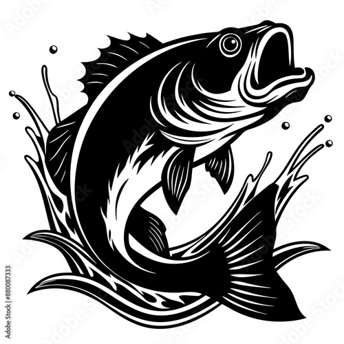 fish vector, tattoo, vector, fish, illustration, animal, tribal, design, A large bass fish breaking