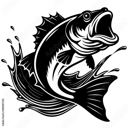fish vector, tattoo, vector, fish, illustration, animal, tribal, design, A large bass fish breaking