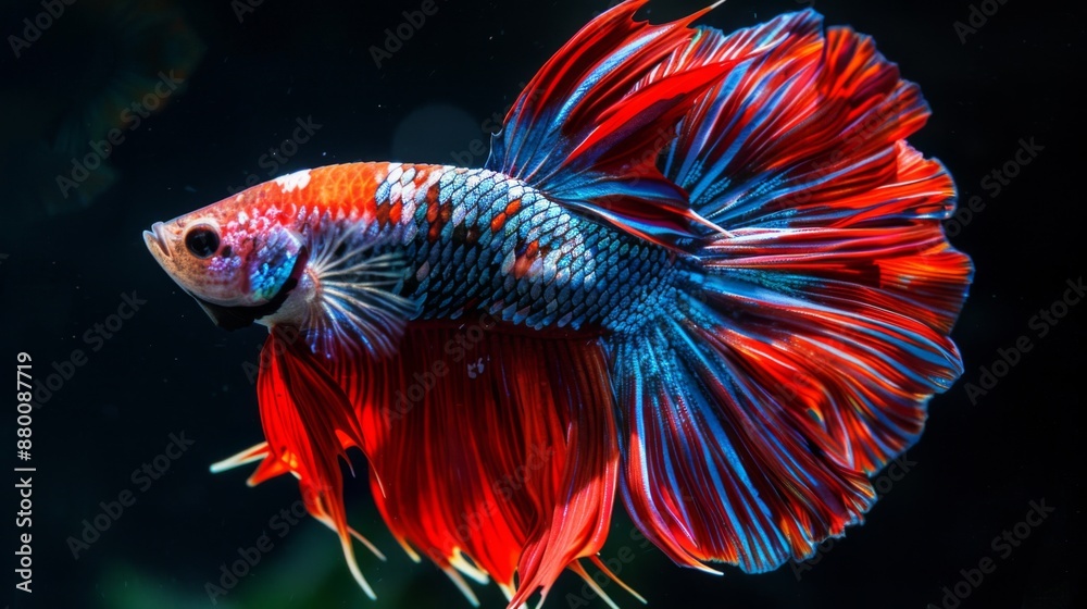 A betta fish flaring its gills and fins in a display of aggression or dominance. A betta fish flaring its gills and fins in a display of aggression or dominance.